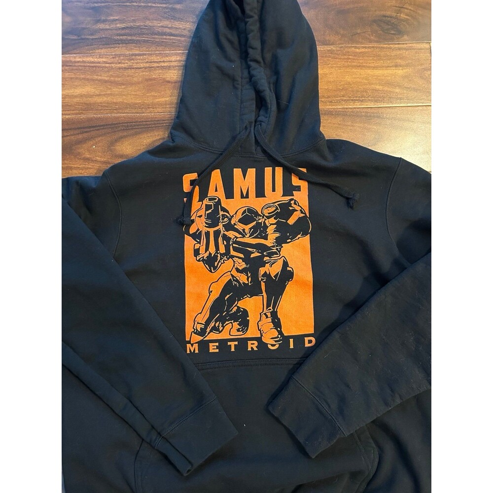 Nintendo Samus Metroid Unisex Men's Port & Company Hoodie Large Black Orange - Picture 2 of 4